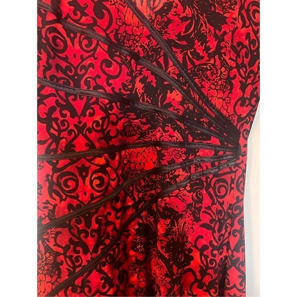 Connected Apparel Size 12 Victorian Baroque Print Shift Dress Red Black Gothic - Picture 4 of 10